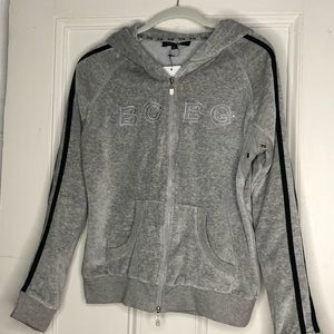 BCBG Grey Velour Zip Hoodie